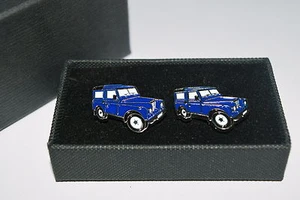Blue 4 x 4 Cufflinks Novelty Gift Boxed Enamel Wedding Land Rover shape Men's - Picture 1 of 2