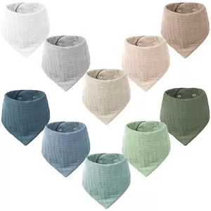 Konssy Muslin Baby Bibs 10 Pack Baby Bandana Drool Bibs 100% Cotton for Unise... - Picture 1 of 7