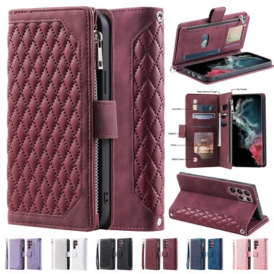 For iPhone 15 Plus 14 13 Pro Max 12 11 Leather Flip Case Zipper Wallet Cover - Image 1 of 4