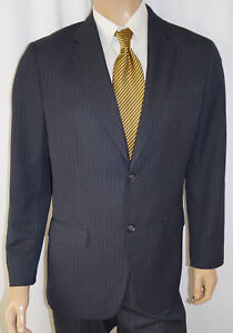 40R Merona 2-Piece $395 Suit - Men Size 40 Navy Pinstripe 2Btn Polyester 36x31