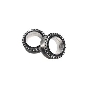 Screw Fit Surgical Steel Ear Plug with Black & Clear CZ Gems Jewels Sold as pair - Picture 1 of 12