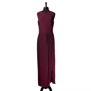 Ralph Lauren Womens Maxi Dress Burgundy Stretch Faux Wrap Ruched Formal Party 14 - Picture 1 of 9