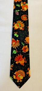New Boys 51" Thanksgiving Turkeys Cotton Necktie Black Orange Autumn Fall Unique - Picture 1 of 5