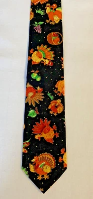 New Boys 51" Thanksgiving Turkeys Cotton Necktie Black Orange Autumn Fall Unique - Image 1 of 4