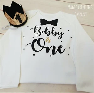 Jungen PERSONALISIERT Baby erster 1. Geburtstag Outfit Body Weste Krone Kuchen Smash - Bild 1 von 2
