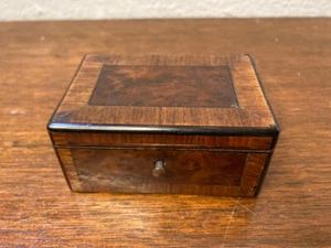 Antique Tobacco Snuff Box Burl Wood Veneer Hinged Lid Press Button To Open - Picture 1 of 14