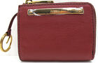 Authentic NWT FOSSIL Leather Card Case L Zip Liza Key Ring Wallet Scarlet/Gold