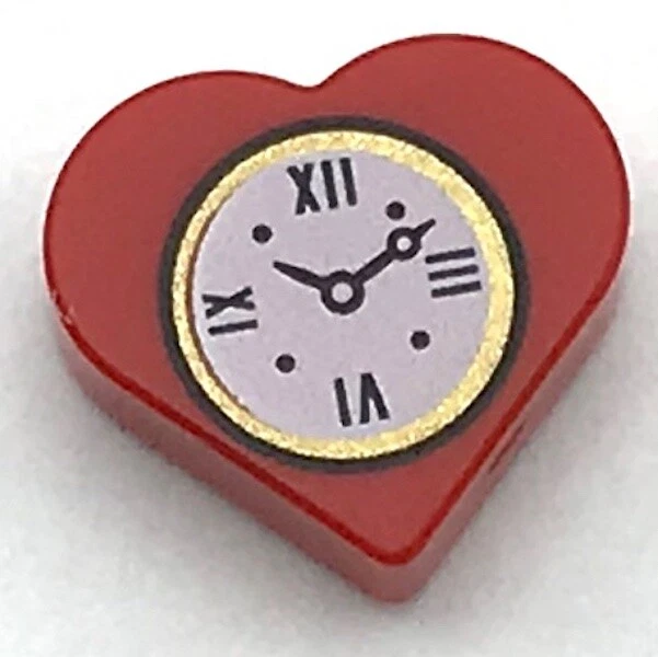 Lego New Red Tile Round 1 x 1 Heart with Clock Pattern Valentines Day Love Token - Image 1 of 1