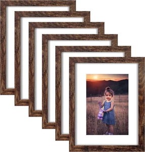 11x14 Picture Frame Rustic Brown Wood Set of 6,Display Pictures 8x10 with Mat... - Picture 1 of 6