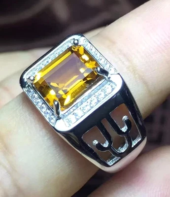Anel masculino feito à mão pedra preciosa citrino natural com prata esterlina 925 - Imagem 1 de 3