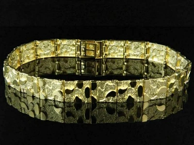 Дизайнерский мужской браслет из цельного 14-каратного желтого золота с отделкой в виде самородка - Изображение 1 из 4