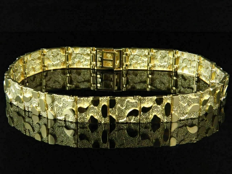 Pulsera para hombre en acabado de oro amarillo sólido de 14k estilo pepita eslabón diseñador Foto 1 de 4