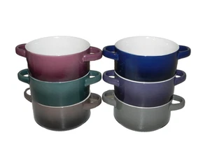 Gourmet Basics by Mikasa Soup Bowls Double Handled Ombre Set Of 3 Green Purple - Picture 1 of 8