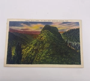 Vintage Linen Postcard Great Smoky Mountains National Park USA Chimney At Sunset - Picture 1 of 2