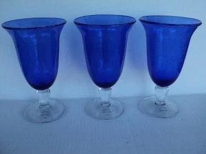 3 NEW - Artland Iris Cobalt Blue Iced Tea Glasses Bubble Glass Bowl Clear Stems - Picture 1 of 5