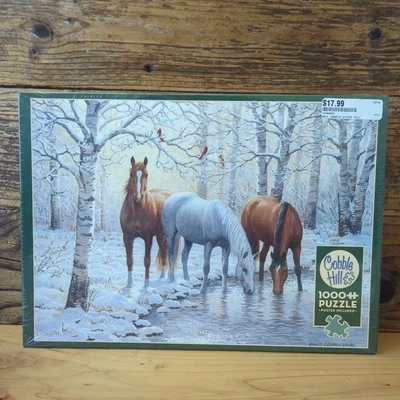 Cobble Hill Winter Trio Horses 1000 Piece Puzzle 26.625" x 19.25" Made In USA - Image 1 of 4