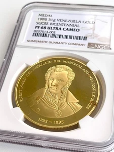Venezuela – 1995 – 200. Geburtstag von Antonio Jose de Sucre – Goldmedaille - Picture 1 of 4