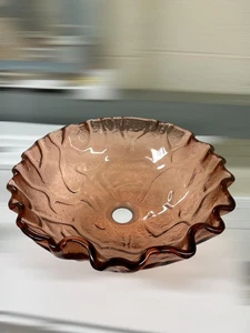 Bronze Glass 16" Vessel Bowl Bathroom Sink w Pop Up Ring  above counter install - Picture 1 of 10