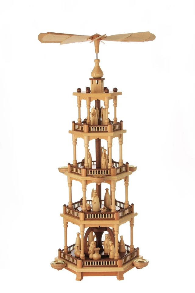Christmas Pyramid Four-Tier Natural Wood Nativity Tea Lights 40x80x40 Cm - Image 1 of 1