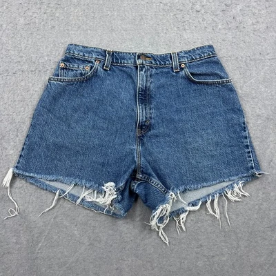 Pantalones Cortos de Jean Levis 551 Para Mujer 14 Azul Denim Relajado Rojo Pestaña Flecos Años 90 EE. UU. Foto 1 de 4