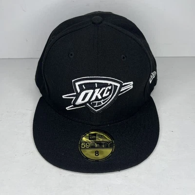 New Era Oklahoma City Thunder Fitted Hat Size 8 Black White Big NBA Logo 59FIFTY - Image 1 of 4