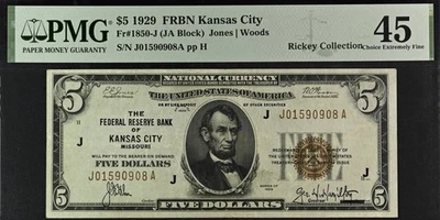 FR-1850J 1929 Series $5 Kansas City Federal Reserve Bank Note PMG-45 - Image 1 of 2