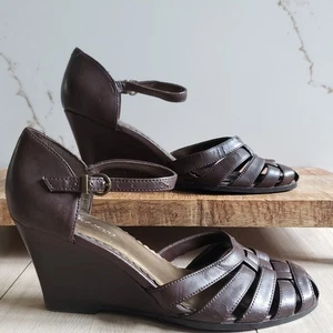 Vintage Naturalizer Nicky Damen-Keilsandalen 7 braun Y2K Riemchen Knöchelriemen - Bild 1 von 9