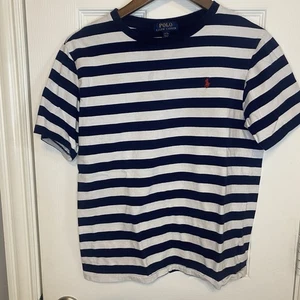 Polo Ralph Lauren T-Shirt Shirt Short Sleeve Striped Navy White Girls Large 14 - Picture 1 of 3