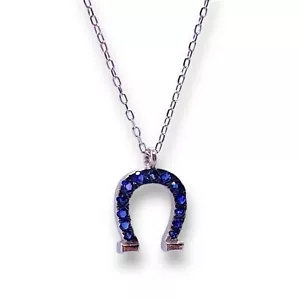 Collana a staffa di cavallo con Zaffiri 0,15 ct. in oro bianco - Foto 1 di 5