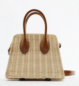 Zara Rigid Crossbody Rattan Box Top Handle Shoulder Basket Bag Woman NEW gyuh - Picture 1 of 16