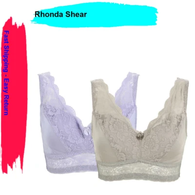 Paquete de 2 sujetadores pin up Rhonda Shear con cierre trasero 576-270, amatista/gris, talla L Foto 1 de 2