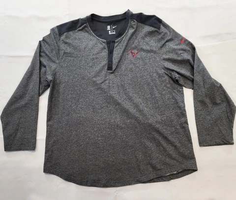 Nike Houston Texans Shirt Mens 2XLarge Pullover Long Sleeve 1/4 Button Gray XXL Cover