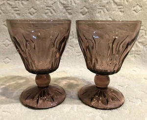Vintage Hazel-Atlas 50's+; TWO 4-IN Moroccan Amethyst Ball-Stem Glasses - Picture 1 of 12