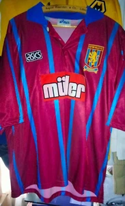 VINTAGE ASTON VILLA MULLER ASICS FOOTBALL SHIRT UK LARGE - Picture 1 of 4