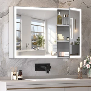 Lighted Medicine Cabinet with Mirror Wall Mounted Bathroom Cabinet LED Lights - Picture 1 of 10