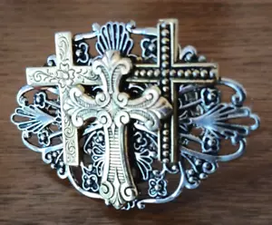 Vintage Cross Brooch Pin JANE 1997 AOL Gold Silver Tone HAND SIGNED - Picture 1 of 7
