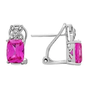 ORECCHINI PENDENTI ORO BIANCO 10K PAVÈ DIAMANTE CREATO ZAFFIRO ROSA - Foto 1 di 1