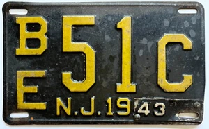 VINTAGE 1942 (+1943 TAG) NEW JERSEY 2 DIGIT LICENSE PLATE #BE 51 C BERGEN COUNTY - Picture 1 of 4