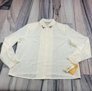 Koret Shirt Womens 16 Cream Embroidery Button Blouse Office Coquette Vintage - Picture 1 of 11