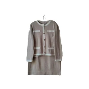 Vintage Castleberry Knit 2 Piece Skirt Suit Classic Beige Women's Sz 14 - Picture 1 of 23