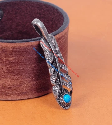 10Шт винтажный серебряный красоты бирюза перо Leathercraft ожерелье Chock подвеска - Изображение 1 из 4