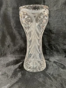 Vintage American Brillantschliff Kristall 9-3/4" Korsett VASE geätzt mit Farn Blumen  - Bild 1 von 4