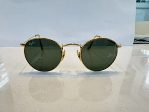 Vintage B & L Ray-Ban Gold Round Sunglasses Gold Plated W0607 Bausch & Lomb 80's - Picture 1 of 12