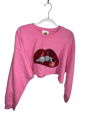 Блестки губы розовый укороченный толстовка сделанный на заказ размер большой Y2K сексуальный повседневный милый - Изображение 1 из 4