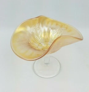 Carnival Glass ~ Candy Dish on Pedistal ~ w/ Pinched Edge ~ 4" Tall - Picture 1 of 7