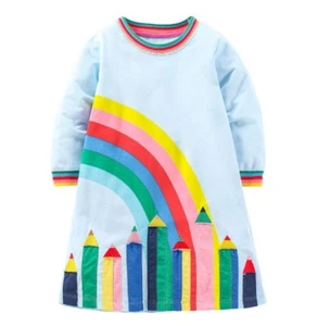NEW Rainbow Pencils Girls Blue Long Sleeve Back to School Tunic Dress - Picture 1 of 1