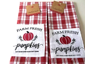 FARM FRESH PUMPKINS Kitchen Dish Towels 15" x 25" Plaid and Patch Set of 2 NWT - Picture 1 of 3