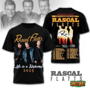 Celebrating 25 Years Life Is A Highway Tour Rascal Flatts 2025 3D T-Shirt - Picture 1 of 3