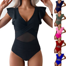 Women's Ruffle Sleeve V-neck Full Coverage One Piece Swimsuit Bathing Suit