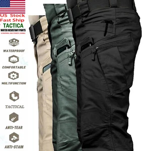 Men's Cargo Pants Tactical Combat Work Pants Outdoor Hiking Waterproof Trousers - Picture 1 of 21